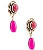 Barse Blooming Pink Agate Post Golden Earrings, Color:Gold/Fuchsia - Image 2