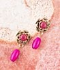 Barse Blooming Pink Agate Post Golden Earrings, Color:Gold/Fuchsia - Image 3