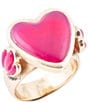 Barse Pink Agate Heart Golden Statement Ring, Color:Pink - Image 1
