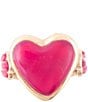 Barse Pink Agate Heart Golden Statement Ring, Color:Pink - Image 2
