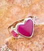 Barse Pink Agate Heart Golden Statement Ring, Color:Pink - Image 3