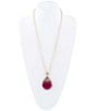 Color:Agate/Gold - Image 1 - Bronze and Genuine Fuchsia Agate Long Pendant Necklace