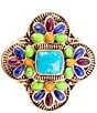 Color:Turquoise Multi - Image 2 - Bronze and Genuine Bright Colored Stones Cross Statement Ring