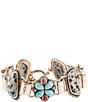 Barse Bronze and Genuine Red Sponge Coral with Turquoise and Dalmatian Jasper Stone Toggle Line Bracelet, Color:Gold - Image 1