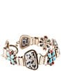 Barse Bronze and Genuine Red Sponge Coral with Turquoise and Dalmatian Jasper Stone Toggle Line Bracelet, Color:Gold - Image 2