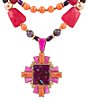 Barse Santa Fe Purple Turquoise Cross Pendant Layered Statement Necklace - Image 2