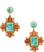 Barse Bronze and Genuine Stone Baguette Drop Earrings, Color:Orange/Blue - Image 1