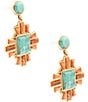Barse Bronze and Genuine Stone Baguette Drop Earrings, Color:Orange/Blue - Image 2