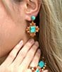 Barse Bronze and Genuine Stone Baguette Drop Earrings, Color:Orange/Blue - Image 3
