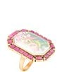 Barse Flamingo Pink Agate Golden Statement Ring, Color:Gold/Pink - Image 1