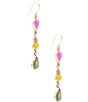 Barse Barcelona Multistone Linear Golden Drop Earrings, Color:Gold/Multi - Image 2