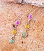 Barse Barcelona Multistone Linear Golden Drop Earrings, Color:Gold/Multi - Image 3
