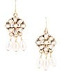 Color:Gold - Image 1 - Bronze and Genuine Stone Mother-of-Pearl Floral Chandelier Earrings