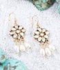Color:Gold - Image 2 - Bronze and Genuine Stone Mother-of-Pearl Floral Chandelier Earrings