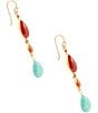 Barse Santa Fe Blue Magnesite Golden Linear Earrings, Color:Blue/Red Multi - Image 2