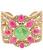 Barse Madeira Lime and Pink Agate Statement Golden Cuff Bracelet, Color:Gold/Multi - Image 2