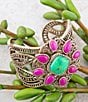 Barse Madeira Lime and Pink Agate Statement Golden Cuff Bracelet, Color:Gold/Multi - Image 3