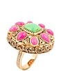 Barse Madeira Pink Agate Golden Statement Ring - Image 1