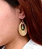 Barse Bronze and Genuine Stone Tooled Orbital Orbital Drop Earrings, Color:Turquoise/Gold - Image 3