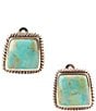 Color:Turquoise/Gold - Image 1 - Bronze And Genuine Stone Turquoise Clip Earrings