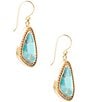 Barse Blue Turquoise Triangle Golden Drop Earrings, Color:Turquoise - Image 2