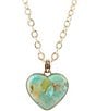 Color:Turquoise/Gold - Image 1 - Bronze and Genuine Turquoise Heart Short Pendant Necklace