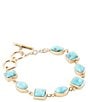 Barse Genuine Blue Turquoise Hammered Golden Link Bracelet - Image 2