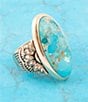 Barse Bronze and Genuine Turquoise Onyx Statement Ring, Color:Turquoise/Gold - Image 3