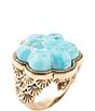 Barse Blue Turquoise Flower Golden Ring - Image 1