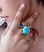 Barse Blue Turquoise Flower Golden Ring - Image 4