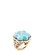 Barse Blue Turquoise Flower Golden Ring - Image 1