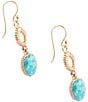 Barse Bronze and Genuine Turquoise Terra Linear Earrings, Color:Turquoise/Gold - Image 2