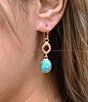 Barse Bronze and Genuine Turquoise Terra Linear Earrings, Color:Turquoise/Gold - Image 3