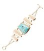 Barse Blue Turquoise Jeweled Statement Link Golden Bracelet, Color:Gold/Turquoise - Image 2