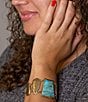 Barse Blue Turquoise Jeweled Statement Link Golden Bracelet, Color:Gold/Turquoise - Image 4