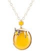 Barse Bronze and Genuine Yellow Agate Stone Honey Bee Short Pendant Necklace, Color:Agate/Gold - Image 1