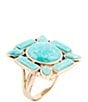 Barse Deco Green Turquoise Golden Statement Ring - Image 1