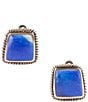 Color:Lapis/Gold - Image 1 - Bronze And Lapis Genuine Stone Clip Square Stud Earrings