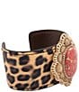 Barse Bronze and Metal Infused Red Magnesite Leopard Cuff Bracelet, Color:Multi - Image 2