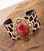 Barse Bronze and Metal Infused Red Magnesite Leopard Cuff Bracelet, Color:Multi - Image 3