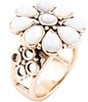 Color:Gold - Image 1 - Bronze and Mother-of-Pearl Floral Genuine Stone Statement Ring