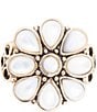 Color:Gold - Image 2 - Bronze and Mother-of-Pearl Floral Genuine Stone Statement Ring