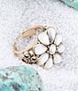 Color:Gold - Image 3 - Bronze and Mother-of-Pearl Floral Genuine Stone Statement Ring