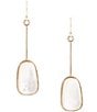 Color:Gold - Image 1 - Bronze and Genuine Stone Mother-of-Pearl Linear Drop Earrings