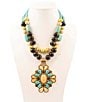 Barse Barcelona Turquoise and Mother of Pearl Layered Statement Pendant Necklace - Image 1
