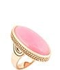 Barse Ovation Pink Jade Golden Statement Ring, Color:Pink/Gold - Image 1