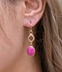 Barse Terra Pink Agate Golden Linear Earrings, Color:Pink/Gold - Image 3