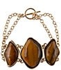 Barse Abstract Brown Tiger's Eye Golden Statement Bracelet, Color:Tigers Eye - Image 2