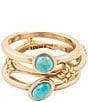 Barse Bronze and Turquoise Eden Stacked Ring, Color:Turquoise/Gold - Image 2
