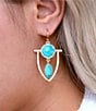 Barse Bronze and Turquoise Shielded Statement Drop Earrings, Color:Turquoise/Gold - Image 3
